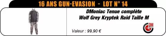 16 ans Gun-Evasion Lot 14 DMoniac Tenue complète Wolf Grey Kryptek Raid Taille M 16 ans Gun-Evasion Lot 14 DMoniac Tenue complète Wolf Grey Kryptek Raid Taille M