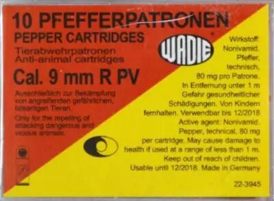 BOITE DE 10 CARTOUCHES CHARGE PEPPER CALIBRE 9MM RK REVOLVER