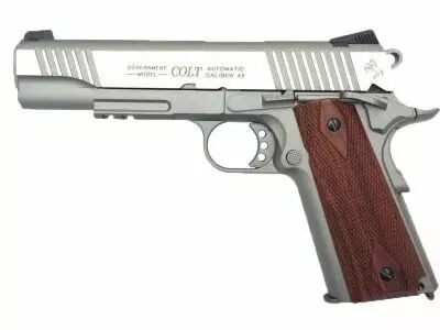 COLT 1911 RAIL GUN CO2 STAINLESS SILVER BLOWBACK FULL METAL