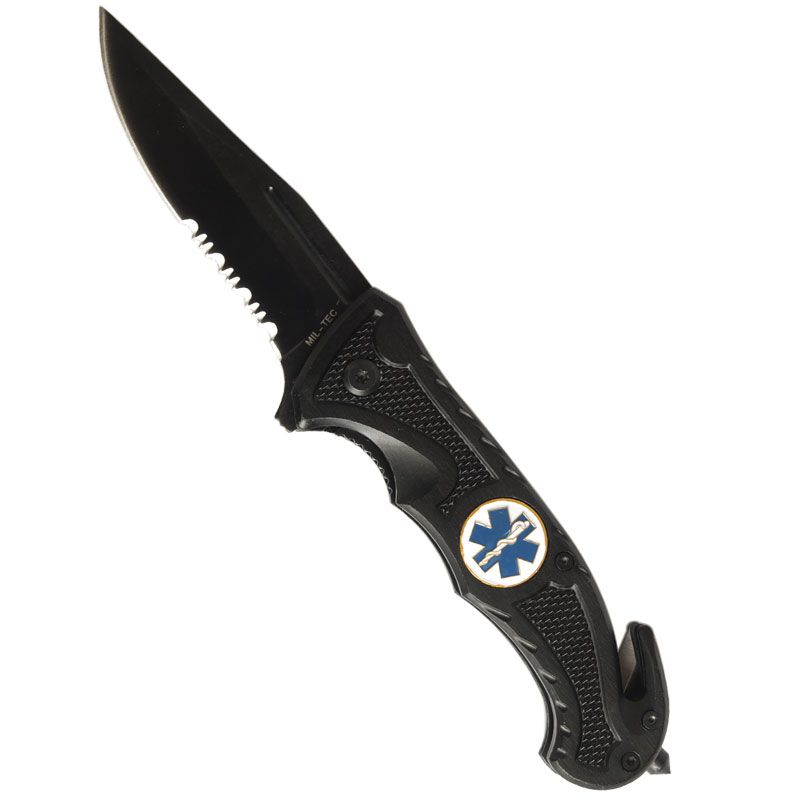 Couteau de poche type Rescue Noir avec coupe ceinture et brise vitre
