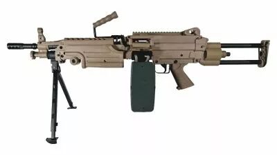 FN M249 PARA Tan AEG Polym�re avec chargeur Ammobox 2400 bbs