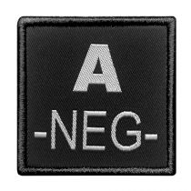 Insigne de Groupe Sanguin Noir Broderie Grise A-NEG-