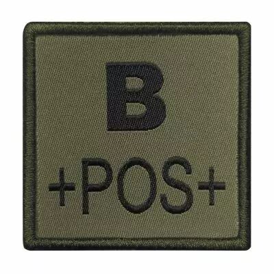 Insigne de Groupe Sanguin Vert Broderie Noire B+POS+