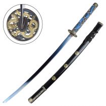 Katana ornemental Blue Dragon type Shinshinto effet vieilli et lame acier bleue