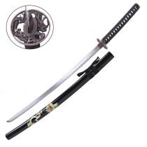 Katana ornemental Gold Dragon type Uchigatana noir lame acier et Tsuba dragon