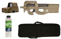 Pack Airsoft AEG FN P90 Tan + Red-Dot + Housse + 3300 Billes