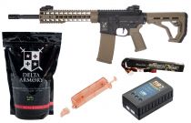 Pack Airsoft AR15 10\'\' Charlie Eagle ETU Half Tan + Batterie + Ch bat + BB Loader + Billes