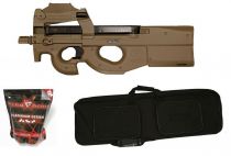 Pack Airsoft FN Herstal P90 AEG Tan avec Red-Dot + Chargeur + Housse + Billes