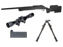 Pack Airsoft Sniper M40A3 Noir + Lunette + bipied + Chargeur