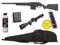 Pack Complet Airsoft Sniper ARES Amoeba Striker AS01 Noir + Upgrade