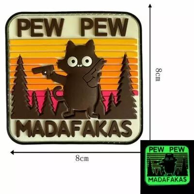Patch Airsoft velcro phospho PEW PEW CAT MADAFAKAS Noir Delta Armory