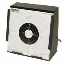Porte cible m&eacute;tal Swiss Arms 14x14 cm avec 10 cibles carton