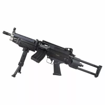 R�plique airsoft M249K AEG M�tal Noir avec chargeur Stanag Mid-Cap 120 bbs