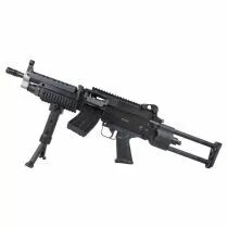 R&eacute;plique airsoft M249K AEG M&eacute;tal Noir avec chargeur Stanag Mid-Cap 120 bbs