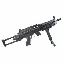 R&eacute;plique airsoft M249K AEG M&eacute;tal Noir avec chargeur Stanag Mid-Cap 120 bbs