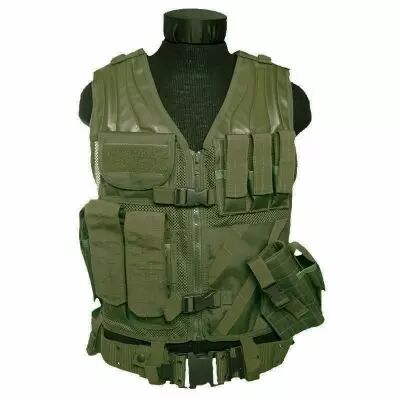 USMC ARMY TACTICAL ASSAULT COMBAT MARINES GILET + POCHES + HOLSTER AIRSOFT OLIVE